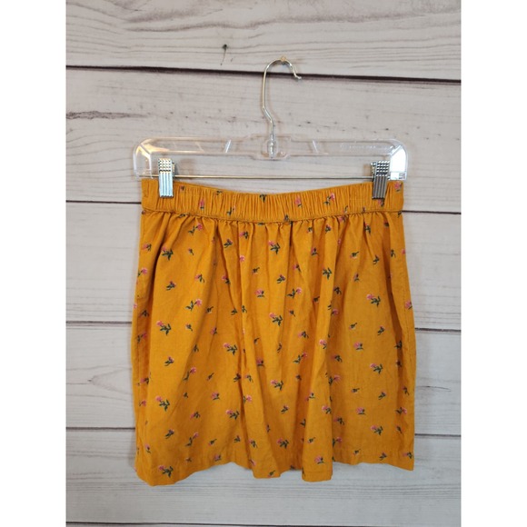 American Eagle Womens Yellow Floral Corduroy Button Front Mini Skirt Size Small - Picture 2 of 6